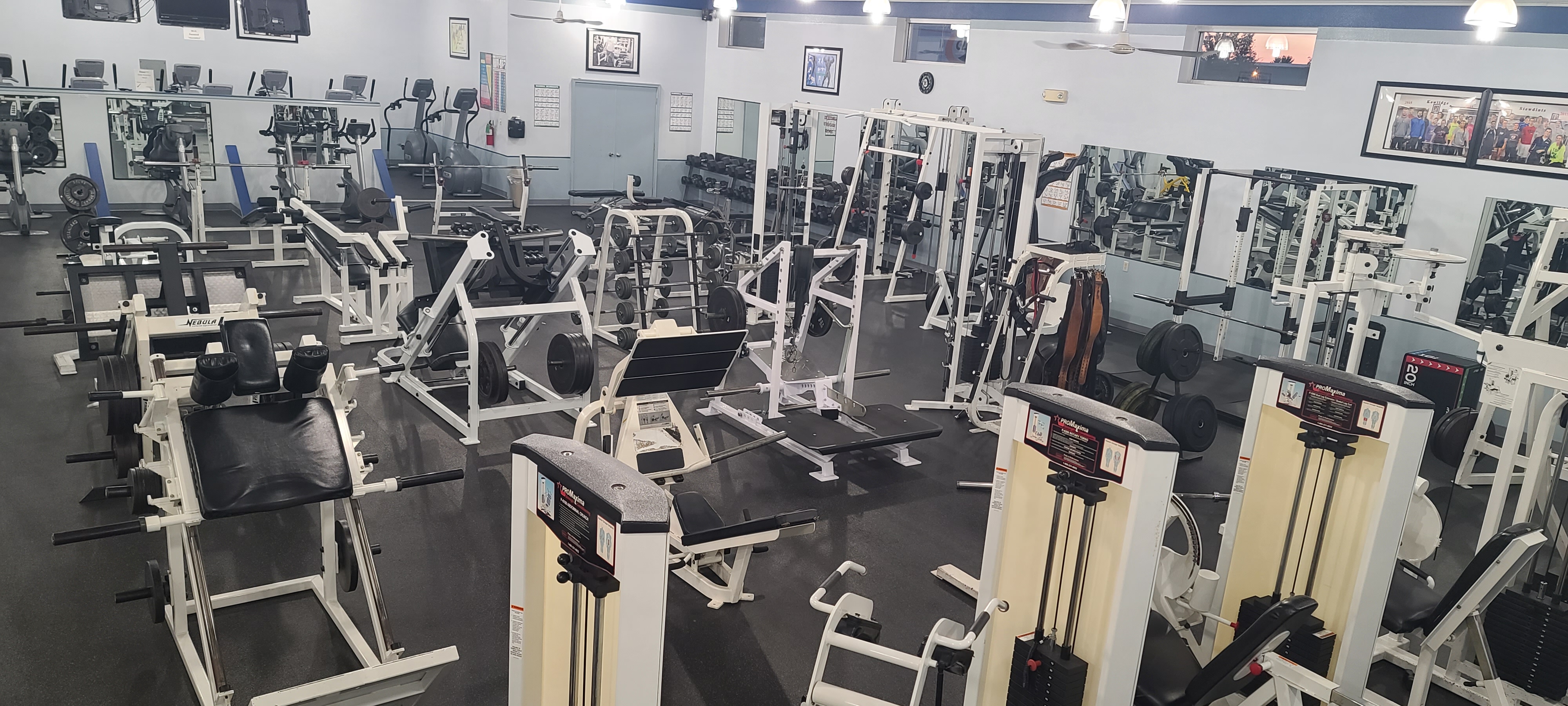 a room of weight training equipment