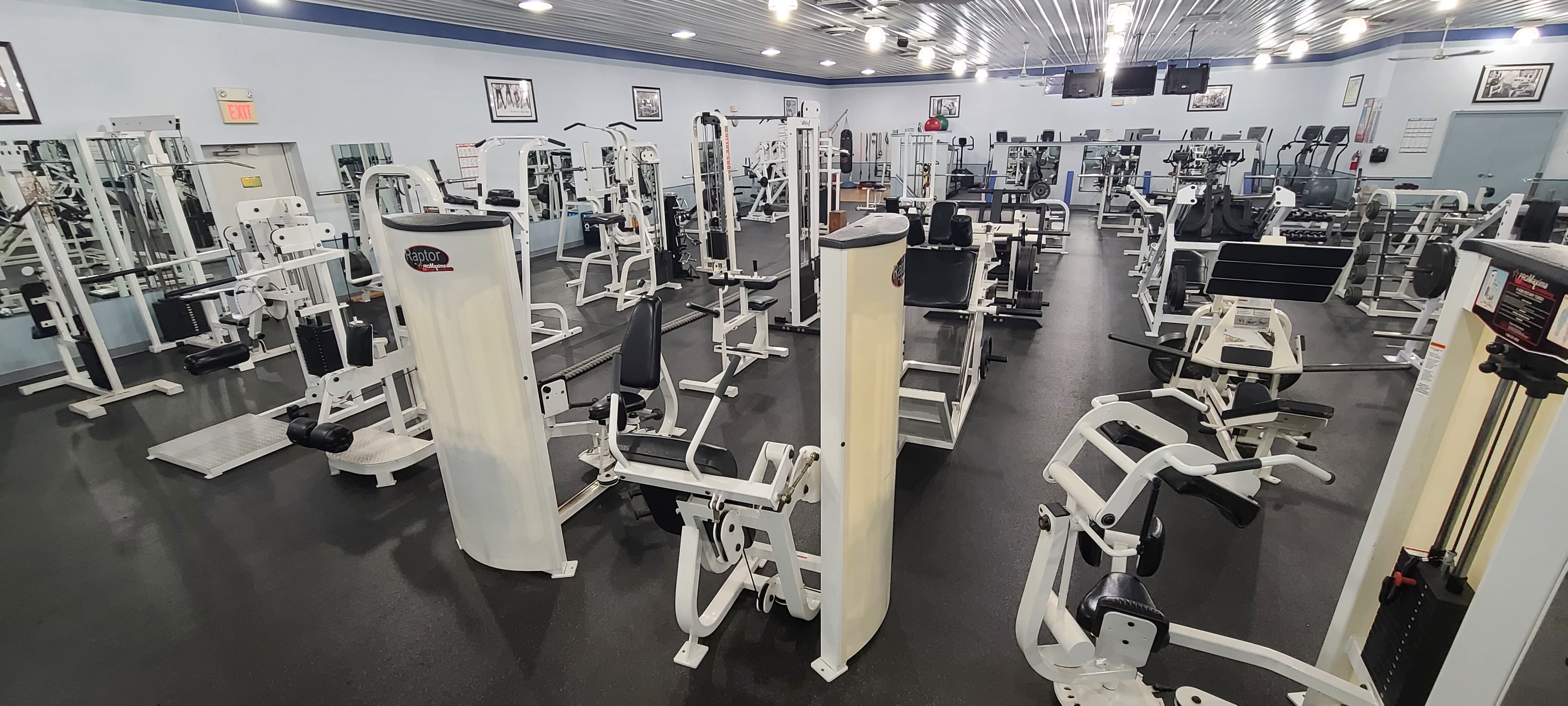 a room of weight training equipment